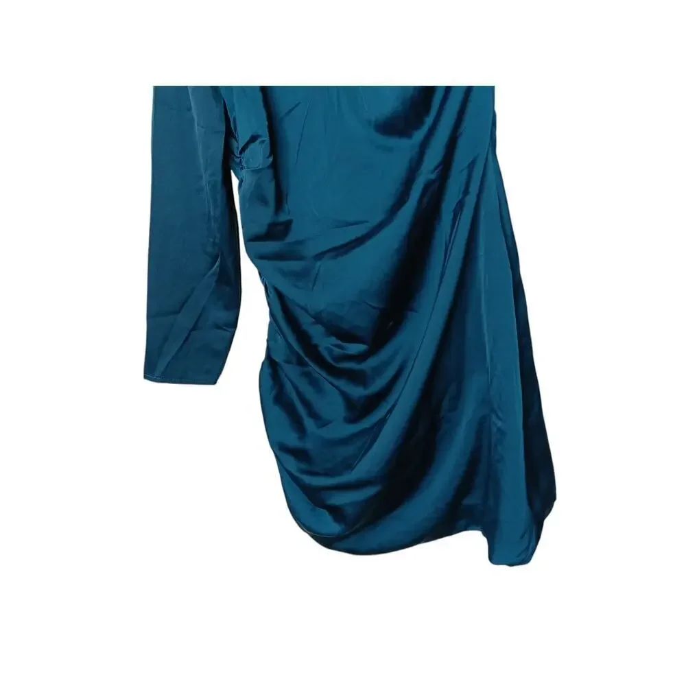 New without Tags Lulus Emerald Satin Ruched One-Shoulder Mini Dress SZ L - Picture 4 of 14